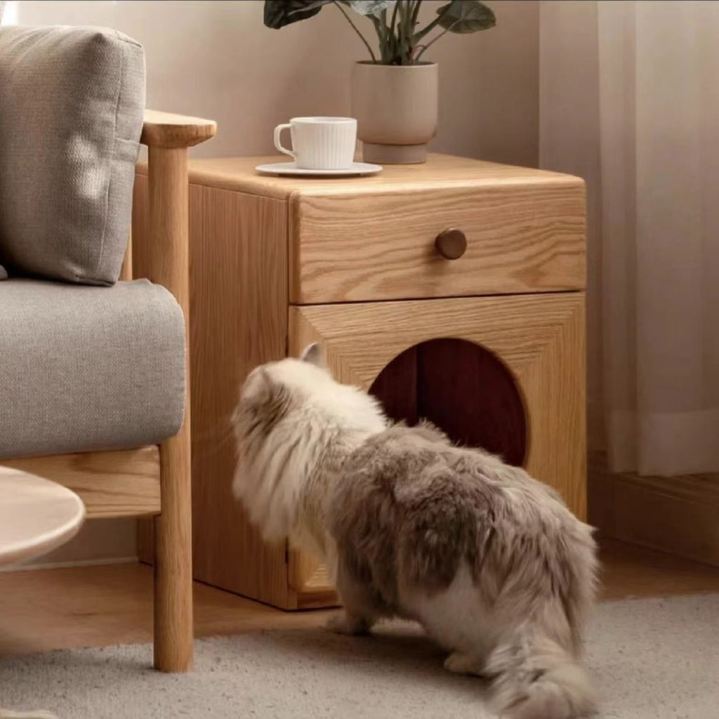 Nordic solid wood bedside table rubber wooden cat nest Nordic simple multifunctional storage cabinet bedroom sideboard for home pets